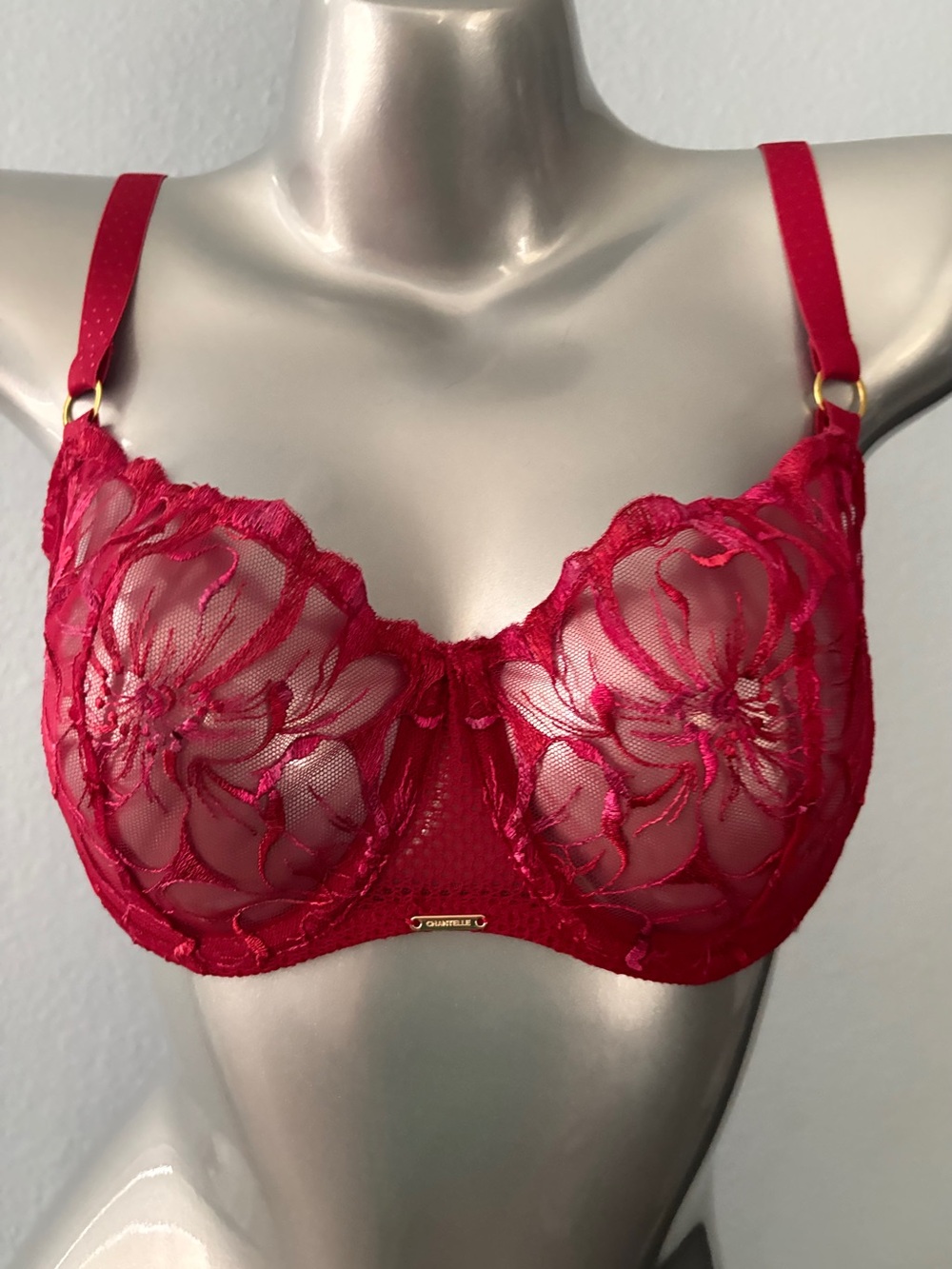 Chantelle Fleurs Lace Unlined Underwire Demi Bra Nwt C12M50 Red Lace